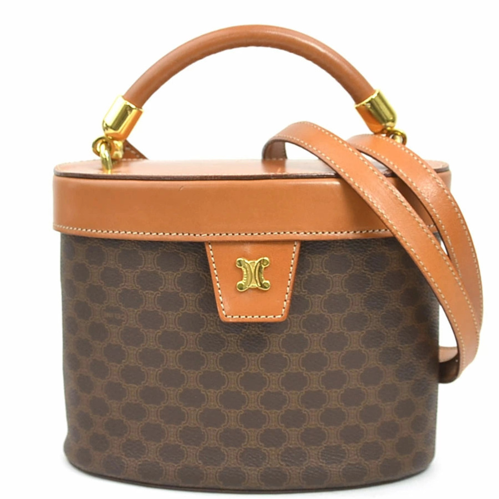 Celine Shoulder Bag Macadam Canvas Brown